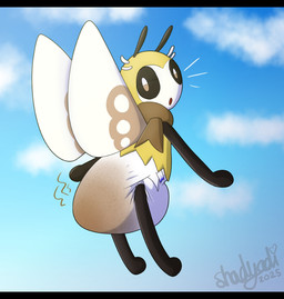 ambiguous_gender antennae_(anatomy) anthro back_wings big_diaper brown_antennae brown_body brown_scarf brown_sclera brown_wings clothed clothing cloud diaper featureless_arms featureless_feet feces feet heart_symbol insect_wings lepidopteran_wings looking_at_viewer looking_back looking_back_at_viewer open_mouth pooping scarf sky soiled_diaper soiling soiling_diaper solo stink_fumes stink_lines text three-quarter_view two_tone_wings unclean_diaper used_diaper using_diaper wearing_diaper white_diaper white_wings wings yellow_body shadyadi nintendo pokemon generation_7_pokemon pokemon_(species) ribombee 2025 artist_name full-length_portrait hi_res letterbox portrait signature
