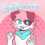 anthro blue_eyes blue_pawpads blue_tongue fluffy fur hair pattern_background pawpads paws pink_body pink_hair scarf simple_background solo star tongue tongue_out tomura_ken kaiju_paradise roblox saturn_(kaiju_paradise) canid canine goo_creature mammal 1:1 hi_res