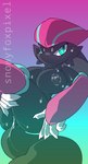 anthro armor black_body black_fur blue_eyes blush bodily_fluids breasts female fluffy fluffy_tail fur genital_fluids headgear helmet legs_up long_ears looking_at_viewer nipples skater solo sportive steam tail vaginal_fluids snowyfoxpixel felid feline humanoid mammal