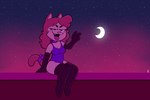 accessory anthro clothed clothing crescent_moon female gesture hair hand_gesture long_hair looking_at_viewer moon night sitting skimpy solo tail v_sign creator_ant amy_(creator_ant) domestic_cat felid feline felis mammal hi_res