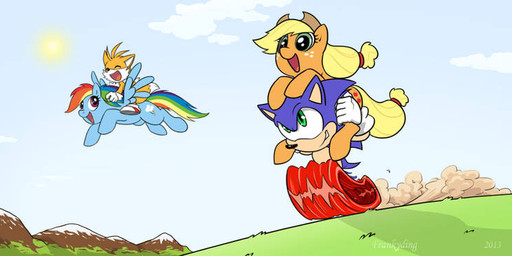 anthro blonde_hair clothing cloud cutie_mark day female feral flying footwear grass green_eyes group hair male mountain open_mouth open_smile plant purple_eyes running shoes smile sun wings frankyding90 friendship_is_magic hasbro my_little_pony mythology sega sonic_the_hedgehog_(series) applejack_(mlp) miles_prower rainbow_dash_(mlp) sonic_the_hedgehog canid canine equid equine eulipotyphlan fox hedgehog mammal mythological_creature mythological_equine pegasus 2013 crossover signature
