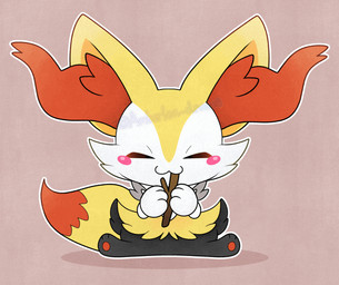 3_fingers 3_toes :3 ambiguous_anthro ambiguous_gender anthro arm_tuft biped black_body black_fur blush blush_stickers cheek_tuft chest_tuft chibi dipstick_tail eyes_closed facial_tuft featureless_crotch feet fingers front_view fur hip_tuft holding_object holding_stick inner_ear_fluff markings mouth_closed multicolored_body multicolored_fur nude_ambiguous nude_anthro orange_body orange_fur orange_inner_ear_fluff orange_pawpads orange_tail_tip outline pawpads pointy_ears prick_ears shoulder_tuft simple_background sitting solo spread_legs spreading stick stick_in_mouth tail tail_markings tail_motion tailwag textured toes tuft two_tone_tail white_body white_fur yellow_body yellow_fur yellow_tail amberlea-draws nintendo pokemon braixen canid generation_6_pokemon mammal pokemon_(species) 2025 2_frame_animation animated colored digital_drawing_(artwork) digital_media_(artwork) flat_colors full-length_portrait portrait signature watermark