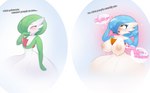 anthro bodily_fluids breasts cum cum_on_breasts duo female genital_fluids penis_shadow spicyredfox expectation_vs_reality nintendo pokemon gardevoir generation_3_pokemon pokemon_(species) hi_res tagme