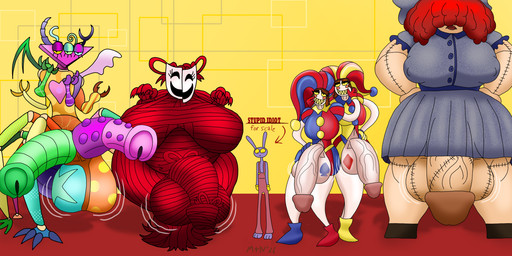 2_penises 3_eyes accessory anthro ball_tattoo balls big_balls big_breasts big_penis bottomwear bow_accessory bow_ribbon breasts clothing clown clown_costume clown_makeup dress fool's_hat genital_tattoo genitals group gynomorph hair hair_accessory hair_bow hair_over_eyes hair_ribbon half-erect hands_on_hips hat headgear headwear huge_balls huge_breasts huge_penis hyper hyper_balls hyper_breasts hyper_genitalia hyper_penis intersex intersex/male jester jester_outfit larger_intersex looking_at_viewer male mask multi_eye multi_genitalia multi_penis nervous nubbed_penis overalls penis rag_doll_(toy) ribbed_penis ribbons sharp_teeth size_difference skirt smile smiling_at_another studded_penis tattoo teeth vein veiny_penis yellow_teeth m4n glitch_productions the_amazing_digital_circus evil_pomni_(tadc) gangle_(tadc) jax_(tadc) pomni_(tadc) ragatha_(tadc) zooble_(tadc) animate_inanimate arachnid arachnid_taur arthropod arthropod_taur human humanoid hybrid living_toy mammal patchwork_creature spider spider_taur taur 2:1 hi_res
