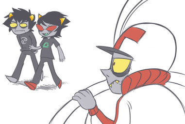 2_horns ambiguous_gender armor biped black_hair bottomwear closed_frown clothed clothed_female clothed_humanoid clothing female frown fully_clothed fully_clothed_female fully_clothed_humanoid grey_body grey_bottomwear grey_clothing grey_pants grey_shirt grey_skin grey_t-shirt grey_topwear group hair headgear helmet horn looking_at_another mouth_closed not_furry open_mouth open_smile pants racing_suit shirt simple_background smile t-shirt topwear trio walking white_background yellow_sclera concerto-fer-a-rainy-day disney homestuck ms_paint_adventures wreck-it_ralph karkat_vantas terezi_pyrope turbo_(wreck-it_ralph) alien humanoid troll_(homestuck) 2012 digital_drawing_(artwork) digital_media_(artwork) low_res