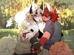 clothing female female/female hand_holding jacket lgbt_couple multi_tail park romantic romantic_couple tail topwear hushloafs hush_(hushloafs) animal_humanoid canid canid_humanoid canine canine_humanoid fox_humanoid humanoid mammal mammal_humanoid hi_res