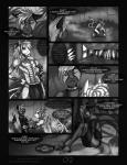 2015 anthro black_and_white bound clothed clothing comic dialogue duo eliana-asato english_text felid forest greyscale hair hi_res jumping jungle kidnapping knife looking_at_viewer male mammal monochrome patreon patreon_logo plant scalie text translated tree url weapon website_logo