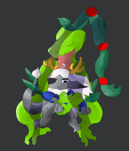 anthro ball_fondling balls duo feral fondling genitals male male/male taloncreature nintendo pokemon talon_grovyle deer generation_3_pokemon grovyle humanoid mammal pokemon_(species) absurd_res hi_res