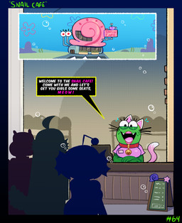 anthro bell bell_collar big_breasts breasts cafe cat_cafe cat_ear_headband cat_tail clothing collar costume fangs female female/female group smile teeth underwater water whiskers somescrub nickelodeon spongebob_squarepants annie_soapsuds eelie_applebottom sandy_cheeks anglerfish aquatic catfish eastern_grey_squirrel eel fish gastropod grey_squirrel mammal mollusk rodent sciurid snail tree_squirrel absurd_res hi_res