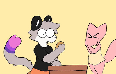 :3 >_< anus big_butt big_pupils butt butt_awe dessert dialogue dilated_pupils doughnut duo eyes_closed food glistening glistening_butt offering_food pastry presenting presenting_hindquarters pupils raised_tail star tail text nyactophiliac kai_(nyactophiliac) rue_(nyactophiliac) domestic_cat felid feline felis goo_creature mammal 2d_animation animated english_text frame_by_frame no_sound short_playtime webm