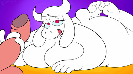 3_toes anthro balls big_breasts big_butt blinking breasts butt duo erection eyelashes faceless_character faceless_male feet female female_focus fingers fur genitals half-closed_eyes hand_on_penis handjob horn long_ears looking_at_viewer lying male male/female mature_anthro mature_female narrowed_eyes nude on_front open_mouth open_smile overweight overweight_female penile penis purple_background red_eyes scut_tail sex short_tail simple_background smile solo_focus tail tail_motion tailwag toes tongue white_body white_fur oddjuice undertale undertale_(series) toriel boss_monster_(undertale) bovid caprine goat mammal 16:9 2022 2d_animation animated digital_media_(artwork) hi_res subtle_animation widescreen