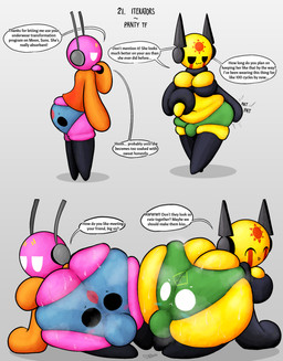 :3 antennae_(anatomy) big_breasts big_butt blush bodily_fluids breast_squish breasts bulge bulge_from_behind butt butt_squish butts_touching clothing clothing_transformation cruelty dialogue dirty_talk duo_focus facial_markings forehead_markings gradient_background group gynomorph half-closed_eyes head_markings huge_breasts huge_butt inanimate_transformation intersex kneeling legwear machine male markings muffin_top musk musky_butt narrowed_eyes navel panties panties_transformation patting_butt puffy_sleeves simple_background slightly_chubby smile speech_bubble squish standing sweat sweater sweaty_butt tear_(marking) text thigh_highs thigh_squish topwear transformation underwear underwear_transformation wide_eyed wide_hips pincoosh rain_world videocult five_pebbles_(rain_world) looks_to_the_moon_(rain_world) no_significant_harassment_(rain_world) seven_red_suns_(rain_world) animate_inanimate iterator_(rain_world) robot 2026 absurd_res digital_media_(artwork) english_text hi_res signature adopted_(lore) adoptive_brother_(lore) adoptive_sibling_(lore) adoptive_sister_(lore) nonbinary_(lore) pseudo_incest_(lore)