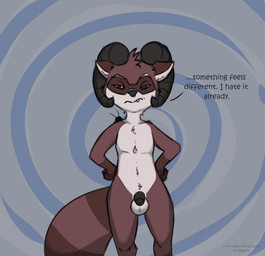 anthro balls bovid_horn caprine_horn dialogue flaccid foreskin genitals grumpy horn humanoid_genitalia humanoid_penis looking_at_viewer male nude penis ram_horn solo standing text toony katai edward_alrik_of_ravenwood willy_the_roach demon mammal procyonid raccoon 2017 colored english_text hi_res