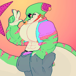 anthro big_bulge big_muscles big_pecs bottomwear bulge clothed clothing colored_nails facial_piercing fin fin_piercing furgonomic_piercing furgonomics genitals green_body huge_bulge huge_muscles huge_pecs hyper hyper_bulge hyper_genitalia jacket jockstrap male muscular nails nipple_piercing nipples nose_piercing nose_ring pants pecs piercing ring_piercing simple_background smile solo sweatpants tail tail_fin topwear underwear tourmaline_shark_(artist) tourmaline_(shark) aquatic fish mackerel_shark mako_shark shark white_shark 1:1 digital_media_(artwork) hi_res nonbinary_(lore)