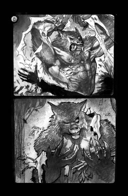 abs ambiguous_gender angry attack biceps big_muscles bodily_fluids body_hair claws clenched_teeth clothed clothing duo fist looking_at_self lying male muscular nipples one_eye_closed outside pecs plant raised_arm saliva sharp_teeth solo_focus standing teeth topless torn_clothing tree vein wounded simon_bisley mythology canid canine human mammal mythological_canine mythological_creature werecanid werecanine werecreature werewolf comic graphite_(artwork) greyscale hi_res monochrome traditional_media_(artwork)