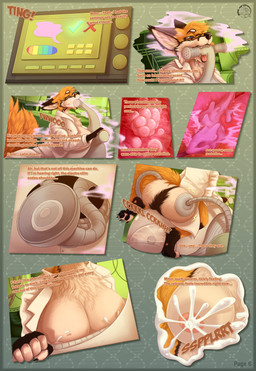 5_fingers anthro balls balls_expansion blue_eyes bodily_fluids breasts brown_body brown_fur butt claws cum dialogue expansion eyewear fingers fur genital_expansion genital_fluids genitals glasses herm intersex lactating milk nipples ovum pawpads profanity smile solo tail text chibity loki_(cheatnow) canid canine fox mammal 2023 comic digital_media_(artwork) english_text hi_res herm_(lore)