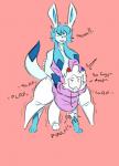 all_fours anal anal_penetration anthro anthrofied bent_over big_penis blue_hair clothing doggystyle duo eeveelution erection eyes_closed freckles from_behind_position generation_4_pokemon genitals glaceon hair hi_res huge_penis humanoid_genitalia humanoid_penis interspecies joji_(@jojipando) male male/male male_penetrating nintendo nude onomatopoeia penetration penis pillow_(theheckinlewd) pink_background pokemon pokemon_(species) sex shewiff simple_background sound_effects sweater text theheckinlewd togekiss topwear white_hair