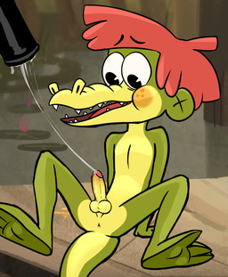 anthro anus balls bodily_fluids butt cum erection genital_fluids genitals green_eyes hair humanoid_genitalia humanoid_penis looking_at_genitalia looking_at_own_penis looking_at_penis looking_at_self male nude penetrable_sex_toy penis red_hair sex_toy solo tail young james_murray arlo_the_alligator_boy netflix arlo_beauregard alligator alligatorid crocodilian reptile scalie hi_res