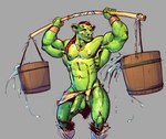 abs anthro balls barazoku barrel biceps big_muscles big_penis boots bottomwear bottomwear_aside braided_hair clothed clothing clothing_aside ear_piercing ear_ring erection exercise footwear foreskin genitals grey_background hair holding_object huge_muscles humanoid_genitalia humanoid_penis loincloth loincloth_aside male muscular muscular_anthro muscular_male navel nipples obliques pecs penis piercing ring_piercing shoes simple_background smile solo standing topless topless_anthro topless_male tusks vein veiny_muscles water weightlifting workout wristband purplebirdman humanoid mammal orc suid suine sus_(pig) 2022 hi_res