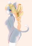 2014 anthro biped blonde_hair blue_eyes breasts clothing domestic_cat eyelashes felid feline felis female hair kemono kiichi legwear long_hair looking_at_viewer mammal nude simple_background solo standing stockings whiskers