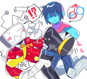 antennae_(anatomy) big_penis clothed clothing duo electronics for_a_head gender_symbol genitals human_on_humanoid imminent_sex ineffective_censorship interrobang interspecies male male/male male/male_symbol male_symbol not_furry penis screen screen_face sexuality_symbol symbol television wan_txt deltarune undertale_(series) kris_dreemurr tenna_(deltarune) human humanoid mammal object_head screen_head tv_head censored hi_res pictographics