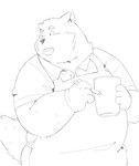 2022 anthro apron belly canid canine canis clothing domestic_dog ginsingoo1 humanoid_hands kemono male mammal monochrome overweight overweight_male shirt simple_background solo topwear