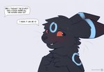 blush bodily_fluids dialogue feral fluffy simple_background smile solo speech_bubble sweat text snowstormbat nintendo pokemon eeveelution generation_2_pokemon pokemon_(species) shiny_pokemon umbreon english_text hi_res