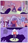 2023 anthro background_character comic dialogue female generation_1_pokemon generation_6_pokemon generation_7_pokemon generation_8_pokemon gengar goodra grey_body group hatterene hi_res incineroar lycanroc midnight_lycanroc mimikyu nintendo pokemon pokemon_(species) purple_body raboot red_body red_eyes renita_reed simple_background snorlax spanish_text surrounded text translated white_body