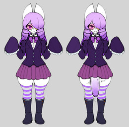 :3 annoyed anthro big_penis blazer bodily_fluids boots bottomwear bow_(feature) clothing curly_hair eyewear footwear genital_fluids genitals hair hair_over_eye huge_penis humanoid_genitalia humanoid_penis hung_femboy legwear male penis pose precum purple_hair school_uniform shoes simple_background skirt small_waist solo sunglasses thick_thighs thigh_highs uniform white_body probablyavv canid canine humanoid mammal 2026 hi_res model_sheet sketch