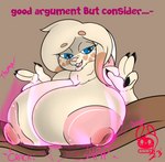 anthro areola bedroom_eyes big_areola big_breasts breasts claws dewlap_(anatomy) female heart_pupils huge_breasts narrowed_eyes nipples nude seductive text succubusbnny fair_argument_(meme) lagomorph leporid mammal rabbit absurd_res english_text hi_res meme