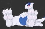 3_toes ambiguous_gender barefoot big_feet blush bodily_fluids claws feet foot_focus glistening huge_feet hyper hyper_feet red_eyes simple_background slightly_chubby smug soles solo sweat toes white_body white_skin wings seniorseasalt nintendo pokemon generation_2_pokemon legendary_pokemon lugia pokemon_(species) digital_media_(artwork) hi_res