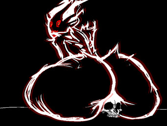 anthro big_butt bone butt cursed huge_butt looking_at_viewer looking_back male nude skull solo thick_thighs sephaloid demon 4:3 aliasing digital_media_(artwork)