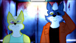 anthro band-aid bandage clothing elevator eye_patch eyewear male fredryk_phox a_fox_in_space nintendo star_fox fox_mccloud wolf_o'donnell canid canine canis fox mammal wolf 7:4 animated short_playtime sound webm