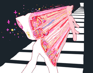 abstract_art abstract_background ambiguous_anthro ambiguous_gender anthro biped cross_section exposed_organs gore organs solo sparkles standing surrealism tail three-quarter_view 1537639 felid mammal 2022 digital_media_(artwork) hi_res