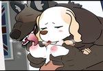 anthro black_bars blush breast_grab breasts brown_body brown_fur duo eyeless female frown fur half-closed_eyes hand_on_breast inner_ear_fluff male male/female narrowed_eyes nipples open_mouth smile tongue tongue_out tuft white_body white_fur goz-o aggretsuko sanrio haida_(aggretsuko) inui_(aggretsuko) canid canine canis domestic_dog hyena mammal spotted_hyena 2022 hi_res letterbox