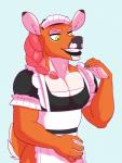 anthro apron biped black_lipstick braided_hair clothed clothing crossdressing hair lipstick maid_uniform makeup male muscular muscular_male solo uniform creaturecorp james_(creaturecorp) deer mammal 2015