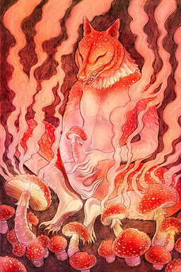 5_toes 6_fingers anthro ball_fondling balls bent_legs claws erection eyes_closed feet fingers fondling fungus fur fuzzy genitals grin hand_on_balls holding_penis male masturbation mushroom mushroom_cap mushroom_penis nude orange_body orange_fur penis plant red_mushroom sharp_teeth sitting smile smoke solo spores spread_legs spreading steam teeth toes tongue tongue_out unusual_anatomy unusual_genitalia unusual_penis whiskers artofmaquenda canid canine elemental_creature flora_fauna fungi_fauna hybrid mammal 2:3 hi_res