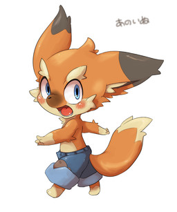 clothed clothing open_mouth simple_background solo text tongue doneru canid canine fox mammal 2015 japanese_text translation_request