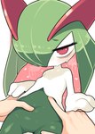 ambiguous_gender blush bodily_fluids crying duo green_body green_hair hair hand_holding hand_on_belly heart_symbol holding_belly looking_at_viewer navel navel_fingering not_furry red_eyes simple_background solo_focus tears white_background white_body ino nintendo pokemon generation_3_pokemon humanoid kirlia pokemon_(species) hi_res