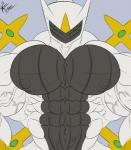 abs anthro anthrofied biceps big_muscles green_sclera huge_muscles hyper hyper_muscles macro male muscular muscular_anthro muscular_male nipples pecs pokemorph red_eyes solo vein saixyuniz-xynz nintendo pokemon avantauie arceus generation_4_pokemon legendary_pokemon mammal pokemon_(species) hi_res