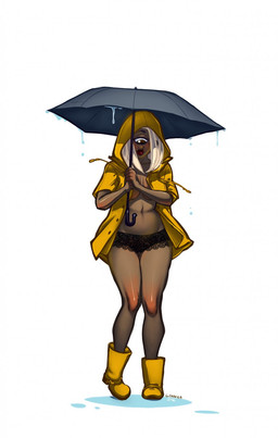 1_eye clothed clothing female lingerie navel not_furry simple_background slightly_chubby solo standing umbrella epke cyclops humanoid hi_res