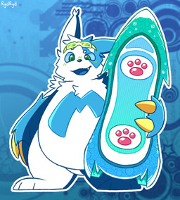 anthro black_nose blue_background blue_body blue_ears blue_fur blue_sclera blush blush_lines board claws eyebrows eyewear eyewear_on_head fangs front_view fur goggles goggles_on_head green_eyes holding_board holding_object looking_at_viewer male mismatched_ears multicolored_body multicolored_fur neck_tuft raised_eyebrow sharp_teeth simple_background smile solo standing teeth text tongue tuft two_tone_body two_tone_fur white_body white_ears white_fur white_tuft yellow_claws rydryd nintendo pokemon sega sonic_racing:_crossworlds sonic_the_hedgehog_(series) generation_3_pokemon pokemon_(species) shiny_pokemon zangoose 2025 artist_name crossover digital_media_(artwork) hi_res