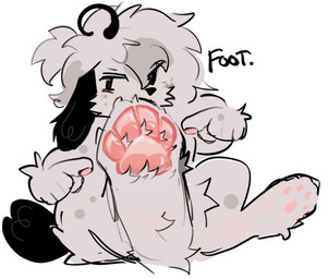 ahoge ambiguous_gender black_body black_fur feet fluffy fluffy_paws foot_focus fur grey_body grey_fur hair pawpads pink_pawpads presenting_pawpads semi-anthro simple_background sitting solo text white_background zombiikyu canid canine canis domestic_dog mammal 2025 colored_sketch digital_drawing_(artwork) digital_media_(artwork) english_text hi_res sketch
