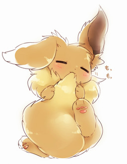 3_toes :3 ambiguous_feral ambiguous_gender big_ears big_tail blush blush_lines brown_body brown_ears brown_fur brown_inner_ear brown_tail dipstick_tail eyes_closed feet feral floppy_ears fluffy fluffy_ears fluffy_tail fur glistening glistening_body glistening_fur hindpaw holding_own_tail holding_tail kemono lying markings multicolored_body multicolored_fur multicolored_tail neck_tuft nom nom_(sound_effect) on_back one_ear_up pawpads paws pink_pawpads quadruped ruff simple_background smile solo tail tail_hug tail_in_mouth tail_markings tail_nom text toes tuft two_tone_body two_tone_fur two_tone_tail white_background yellow_body yellow_fur yellow_tail yellow_tail_tip suppainu nintendo pokemon eevee generation_1_pokemon mammal pokemon_(species) 2018 colored digital_media_(artwork) full-length_portrait hi_res japanese_text portrait shaded