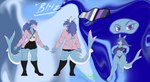 anthro blue_body blue_hair blue_skin bottomwear bra cardigan clothing digitigrade eyebrows eyelashes female fin hair legwear mask mask_on panties pink_mask pink_stripes ponytail purple_eyes shark_fin shark_tail shirt skirt solo stockings stripes tail text thick_tail thick_thighs thigh_highs topwear underwear glazedbluey blitz_tudor fish mackerel_shark marine sand_shark sand_tiger_shark shark 2023 absurd_res artist_name colored digital_drawing_(artwork) digital_media_(artwork) english_text hi_res model_sheet signature