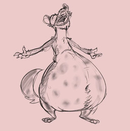 anthro belly big_belly bottom_heavy claws fangs fur half-closed_eyes leaf male narrowed_eyes navel nude obese obese_anthro obese_male one_eye_obstructed overweight overweight_anthro overweight_male smile solo standing tail teeth scudmum blue_sky_studios ice_age_(series) buck_(ice_age) mammal mustelid musteline true_musteline weasel 2025 digital_drawing_(artwork) digital_media_(artwork) sketch