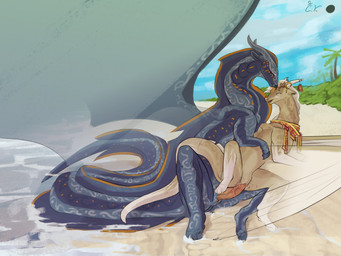 accessory animal_genitalia beach blind blue_sky cloud crown disability duo erection fangs female female_penetrated feral feral_on_feral feral_penetrated feral_penetrating feral_penetrating_feral from_behind_position genital_slit genitals head_lick headgear licking long_tail lying male male/female male_penetrating male_penetrating_female markings on_side open_mouth penetration penis plant ribbons royalty sail_(anatomy) scarf sex shoreline sky snout spread_legs spreading tail teeth tongue tree vaginal vaginal_penetration water celery_kin european_mythology mythology wings_of_fire fyr_(celery_kin) dragon icewing_(wof) mythological_creature mythological_scalie sandwing_(wof) scalie seawing_(wof) western_dragon 4:3 hi_res