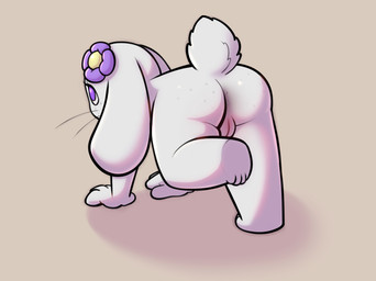 4_toes all_fours anthro anus barely_visible_anus bent_leg butt feet female female_anthro floppy_ears flower_on_head freckled_butt freckled_face freckles fur genitals glistening glistening_butt looking_forward lop_ears monotone_body monotone_fur nude nude_anthro nude_female purple_eyes raised_leg raised_tail rear_view scut_tail shadow short_tail shortstack simple_background solo tail toes vulva whiskers white_body white_fur milachu92 lantha lagomorph leporid mammal rabbit 2023 digital_drawing_(artwork) digital_media_(artwork) full-length_portrait portrait shaded soft_shading adult_(lore)