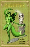 absinthe_(drink) alcohol anthro beverage bottle breasts container fake_advertisement female fur green_body green_fairy green_fur green_hair hair insect_wings magic naturally_censored nude orange_eyes poster poster_template solo tail wand wings eosfoxx absinthe canid canine fairy fox mammal