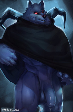 abs anthro balls big_balls big_penis black_clothing bodily_fluids bottomless casual_exposure claws cloak clothed clothing clothing_lift dripping flaccid foreskin fur fuzzy genital_fluids genitals glowing glowing_eyes grey_body grey_fur humanoid_genitalia humanoid_penis looking_at_viewer male muscular muscular_anthro muscular_male muscular_thighs narrowed_eyes partially_clothed penis poncho precum precum_drip red_eyes saggy_balls sickle simple_background smile smirk solo standing thick_penis weapon weapon_on_back fenwick_art dreamworks puss_in_boots_(franchise) death_(puss_in_boots) canid canine canis mammal wolf hi_res signature